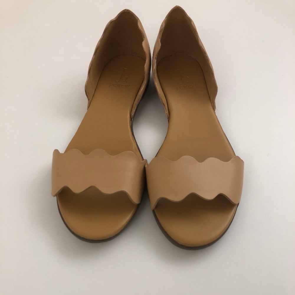 J. Crew Leather Scalloped Peep-Toe Flats 8.5